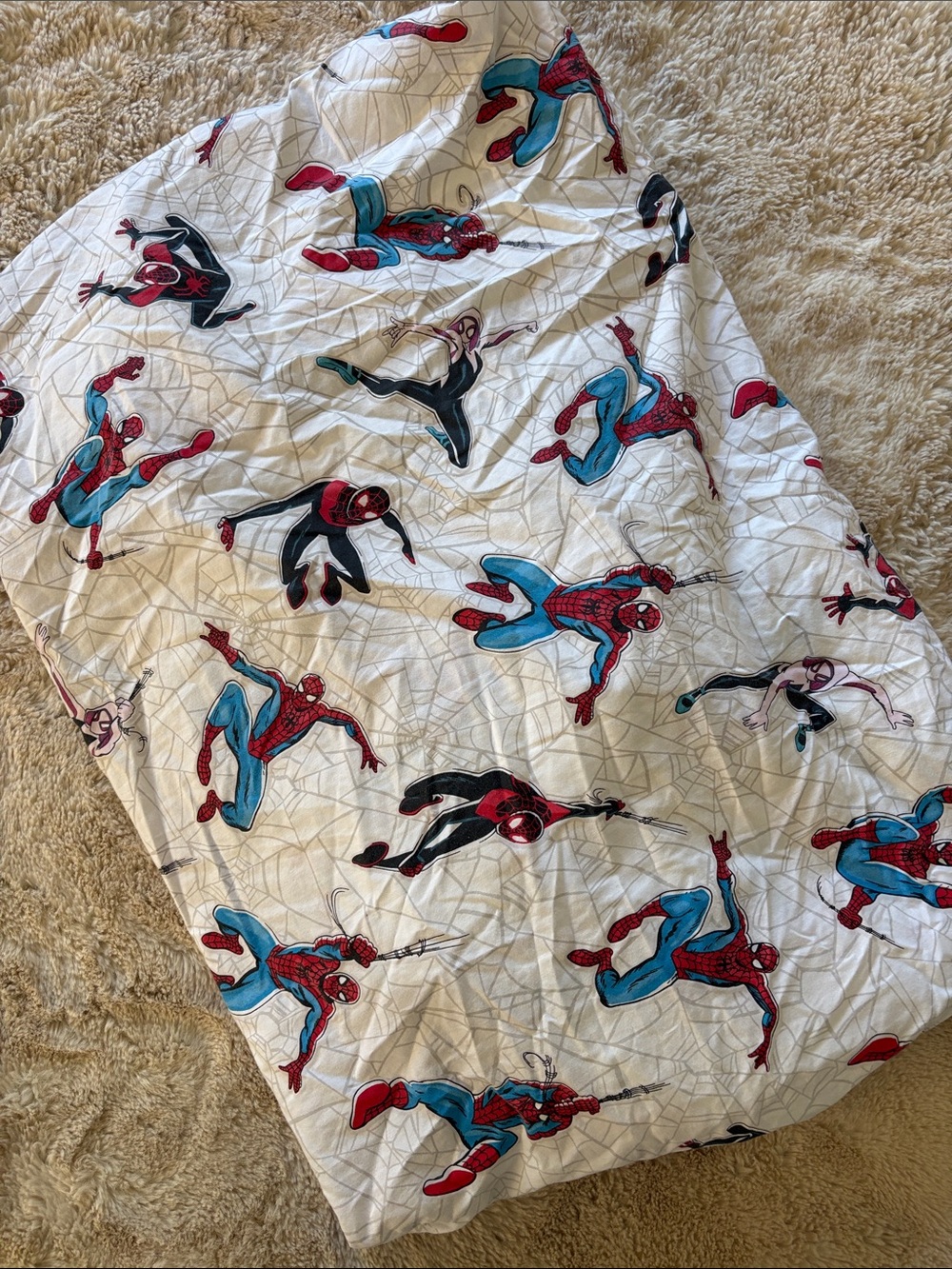 Pottery Barn organic White Spider-Man Print Kids fitted sheet